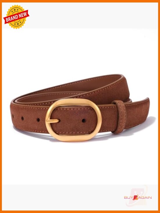 Genuine Leather Suede Belt Gold Buckle Casual Dress Jeans Lady main image 4